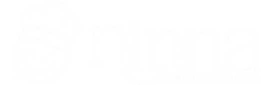 Logotipo da Ninna com slogan: ilustração da chef sorrindo, nome Ninna e a frase "A sua inteligência na cozinha" em traços brancos.