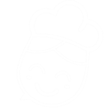 Logotipo da Ninna: ilustração minimalista do rosto de uma chef sorrindo com chapéu de cozinheiro, em linhas brancas sobre fundo escuro.